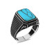 Turquoise Stone Tulip Embroidered 925 Sterling Silver Men Ring