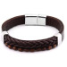 Kuka Embroidered Brown Steel-Leather Combined Men Bracelet