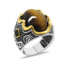 Tiger Eye Stone Side Engraved Silver Men Ring