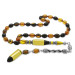 Yellow And Black Amber Rosary With Metal Tassels In Rope Style