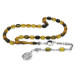 Fiery Amber Yellow And Black Rosary With Metal Tassels