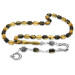 Black And White Fiery Amber Rosary With Metal Tassels