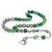 Natural White And Green Agate Rosary With Metal Tassels With Name