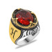 Red Zircon Stone Personalized Name Letter Written Silver Men Ring