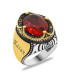 Red Zircon Stone Personalized Name Letter Written Silver Men Ring