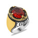 Red Zircon Stone Personalized Name Letter Written Silver Men Ring