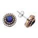 Dark Blue Zircon Stone Round Design 925 Sterling Silver Earrings