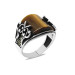 Stone Embroidered Tiger Eye Stone Silver Men Ring