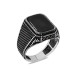 Tulip Embroidered Black Onyx Stone Silver Men Ring