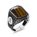 Tiger Eye Stone Personalized Name Letter Written Silver Men Ring