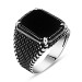 Dot Embroidered Black Cornered Onyx Stone Silver Men Ring