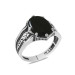 Onyx Stone Black Zircon Stone Embellished Oval Design Silver Men Ring