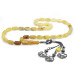 Yellow And White Amber Drop Rosary With Silver Tassels In A Box