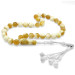 Amber Rosary With Yellow And White Silver Tassels In A Box