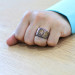 Black Zircon Stone Seal Of Solomon Embroidered Silver Men Ring