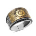 Black Zircon Stone Seal Of Solomon Embroidered Silver Men Ring