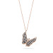 Elegant Design Rose Color Silver Butterfly Necklace With Black Zircon Stone