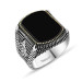 Tughra Embroidered Square Onyx Stone Silver Men Ring