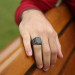 Tughra Embroidered Square Onyx Stone Silver Men Ring