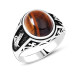 Tughra Embroidered Tiger Eye Stone 925 Sterling Silver Men Ring