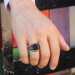 Tughra Embroidered Black Square Onyx Stone Silver Men Ring