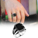 Tughra Embroidered Black Square Onyx Stone Silver Men Ring