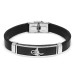 Tughra Themed Black Leather Steel Combined Men Bracelet