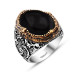 Vav Embroidered Black Onyx Stone 925 Sterling Silver Men Ring