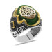 Silver Men Ring With Green Amber And Engraving On The Sides