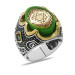 Silver Men Ring With Seal Of Solomon Embroidered On Green Amber