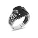 Zircon Stone Embroidered Domed Onyx Stone Silver Men Ring