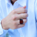 Zircon Stone Embroidered Domed Agate Stone 925 Sterling Silver Men Ring