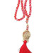 Tulip Patterned Tasseled Crystal Hajj Umrah Gift Prayer Beads Red