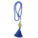 Tulip Patterned Tasseled Crystal Hajj Umrah Gift Prayer Beads Blue