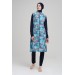 Nehar Shawl Patterned Gilet Navy Blue Fully Covered Hijab Swimsuit