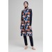Nehar Orange Leaf Pattern Gilet Navy Blue Fully Covered Hijab Swimsuit