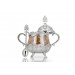 Porcelain Round Sugar Bowl With Spoon Brown Patterned Silver Color