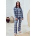 Eros Plaid Pattern Button Down Women's Pajamas Set