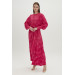 Waist Belted Floral Pattern Long Fuchsia Dress