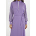 Waist Belted Sleeve Detail Long Lilac Straight Dress