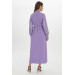 Waist Belted Sleeve Detail Long Lilac Straight Dress