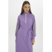 Waist Belted Sleeve Detail Long Lilac Straight Dress