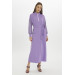 Waist Belted Sleeve Detail Long Lilac Straight Dress