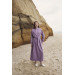 Waist Belted Sleeve Detail Long Lilac Straight Dress