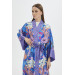 Floral Patterned Waist Belted Lilac Kimono