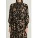 Floral Pattern Black/Beige Long Dress