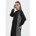 Hidden Button Detailed Patterned Long Black Tunic