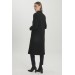 Black Coat With Hidden Buttons And Embroidered Detail