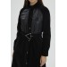 Hooded And Belt Detailed Black Coat