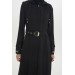 Hooded And Belt Detailed Black Topcoat